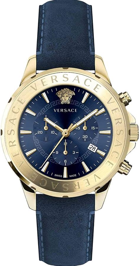 versace watch blue dial|Versace gold watch.